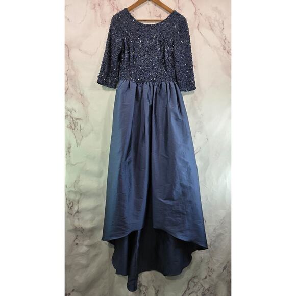 Adrianna Papell Dress Womens 8 Blue Sequin Hi Low Maxi Gown Mother Of Bride - Picture 1 of 11